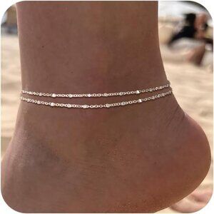 Single Clasp Beaded chain Cuban Link Waterproof Adjustable Anklet for Women